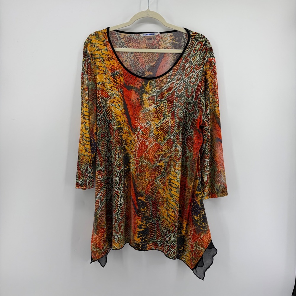 Nygard Womens Large Multicolor Snakeskin Print Sharkbite Hem Tunic Top